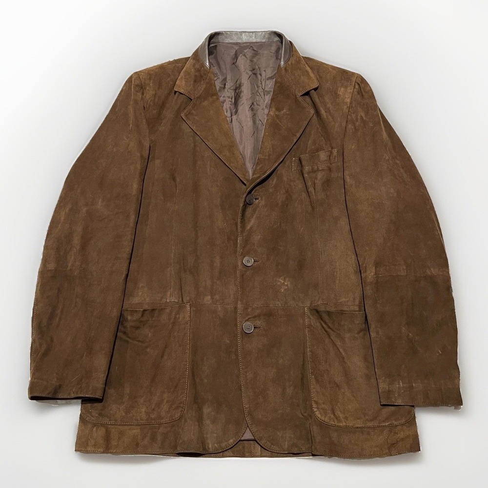 Moreschi Mens Brown Suede Single Breasted Notched Blazer Jacket Coat Spain 52